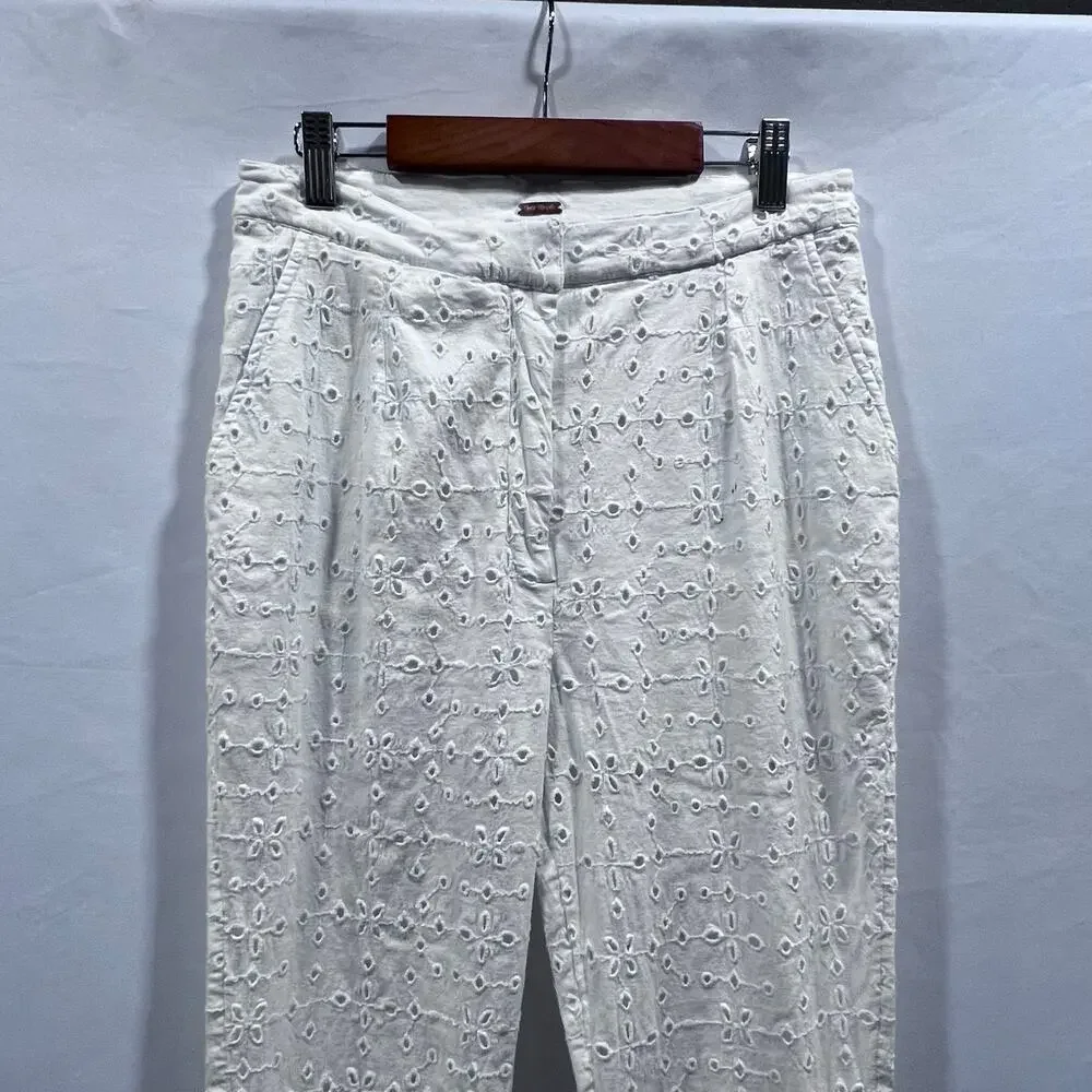 FREE PEOPLE White Eyelet High Waisted Trouser Pants Women's Size 6 (28x26) - Picture 3 of 9